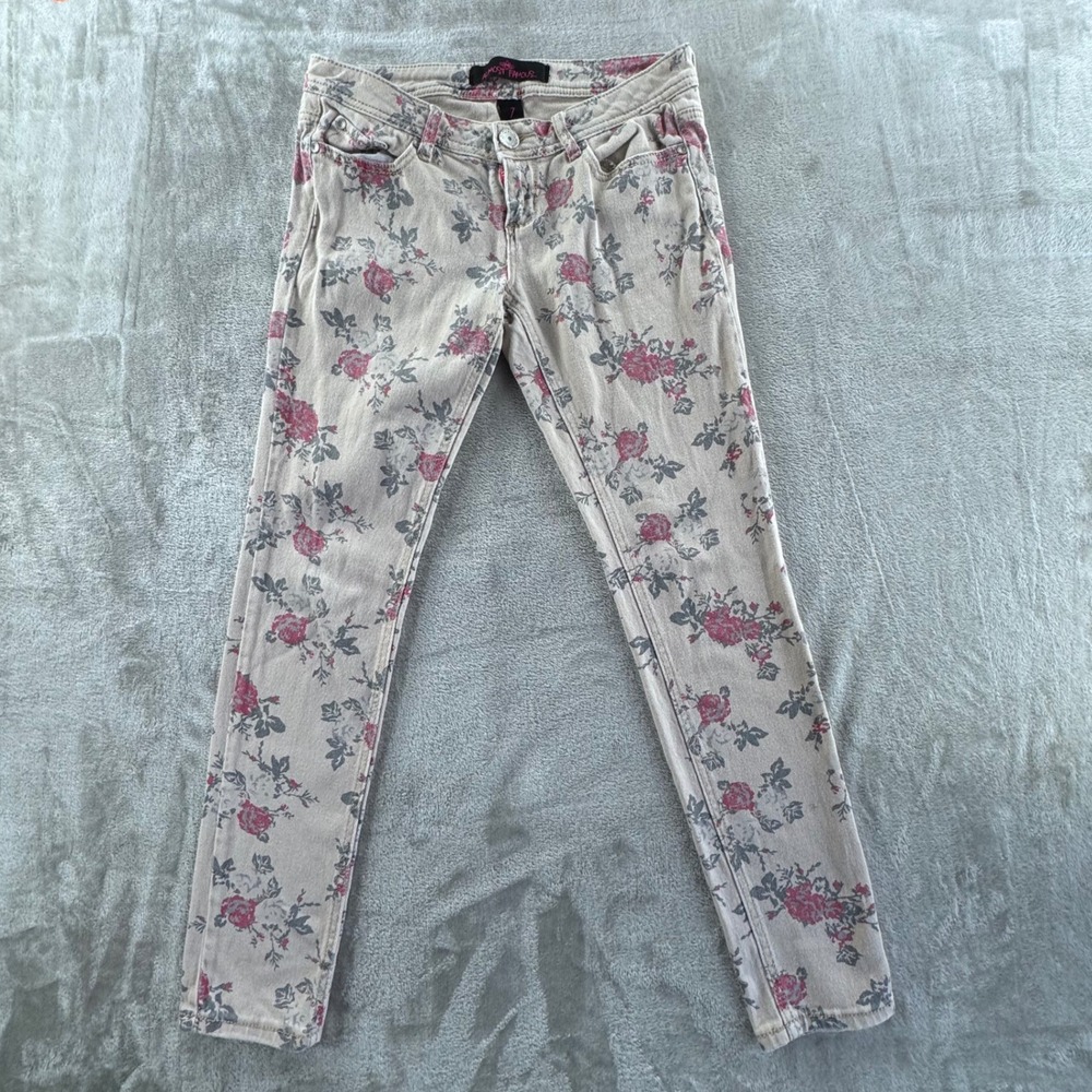 Almost Famous Jeans Womens 7‎ Floral Skinny Stretch Y2K Grunge Denim Pants